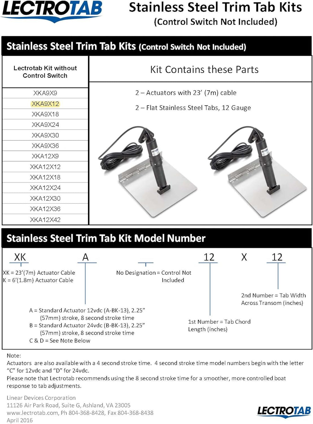 9X12 Trim Tab Kit with 2 Actuators and Cables B289910