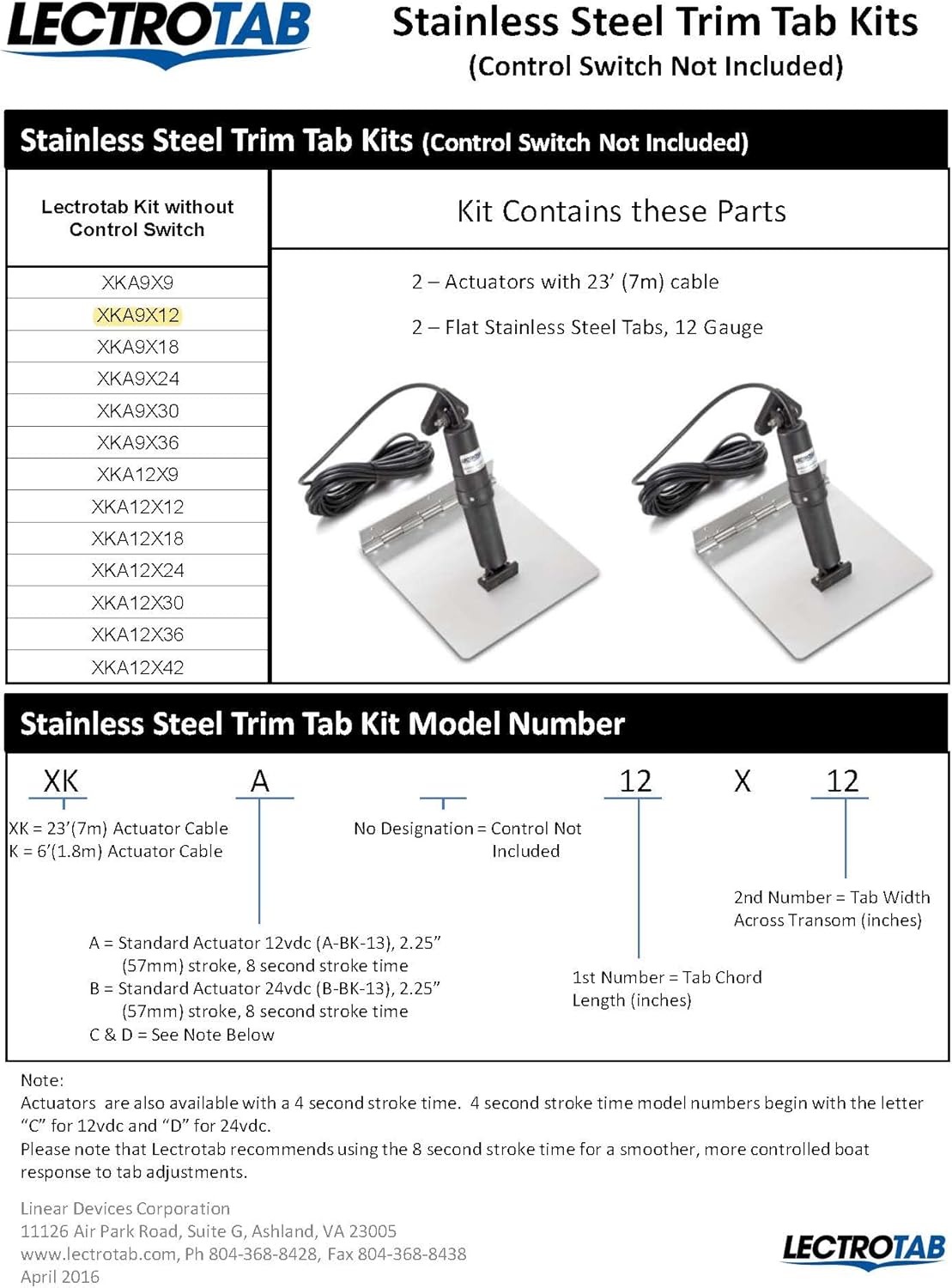 9X12 Trim Tab Kit with 2 Actuators and Cables B289910