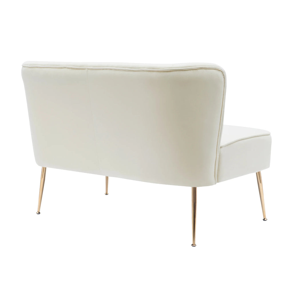46" Wide Ivory Velvet Upholstered Love Seat Sofa V195952