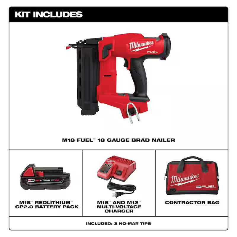18-Volt 18-Gauge Cordless Brad Nailer Kit with Battery, Charger and Bag U7749