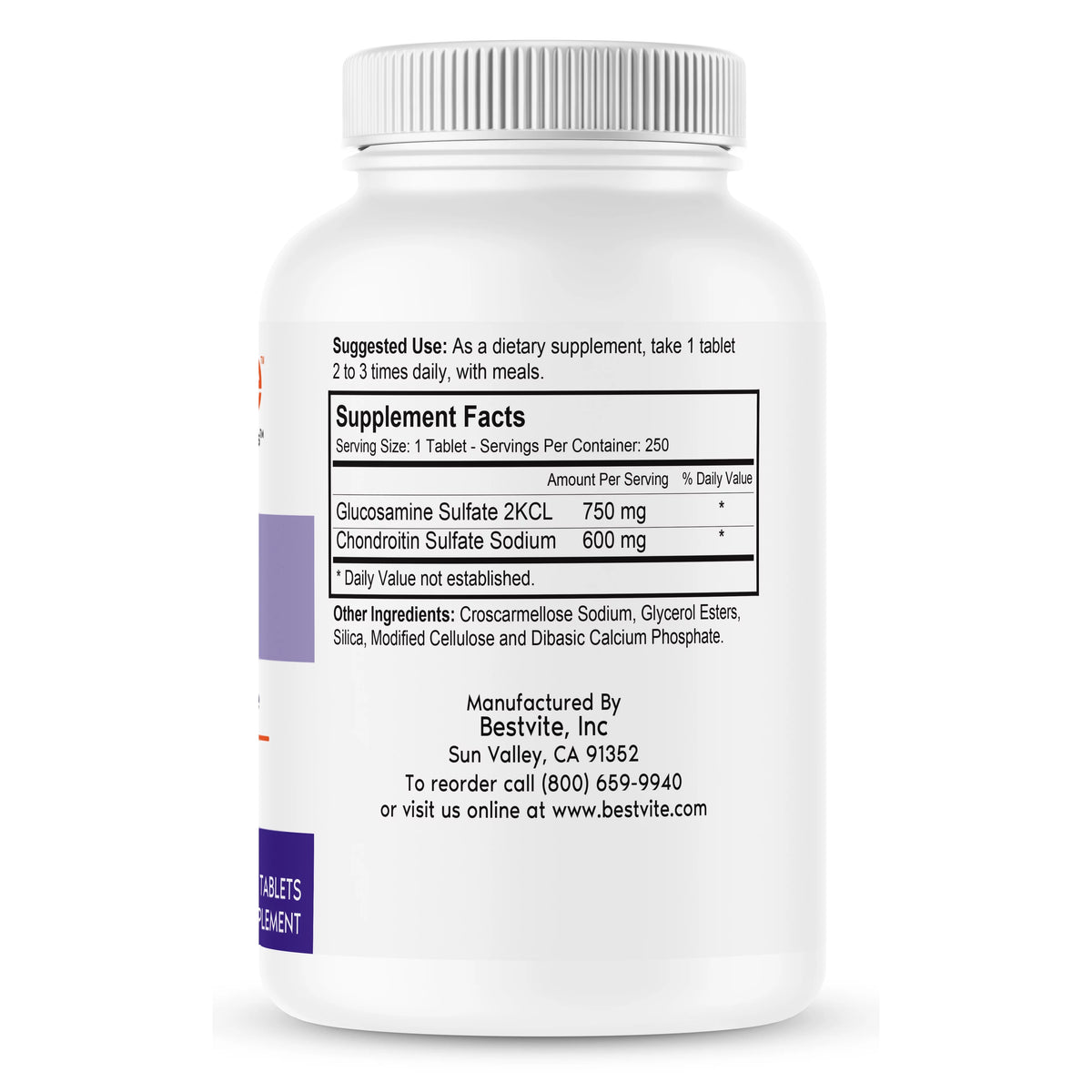 Glucosamine & Chondroitin Sulfate 750/600 Triple Strength 250 Tablets B1796