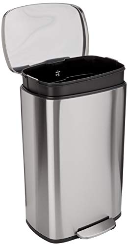 Rectangular Trash Can with Soft-Close Foot Pedal, Brushed Stainless Steel, 30 litre T962266