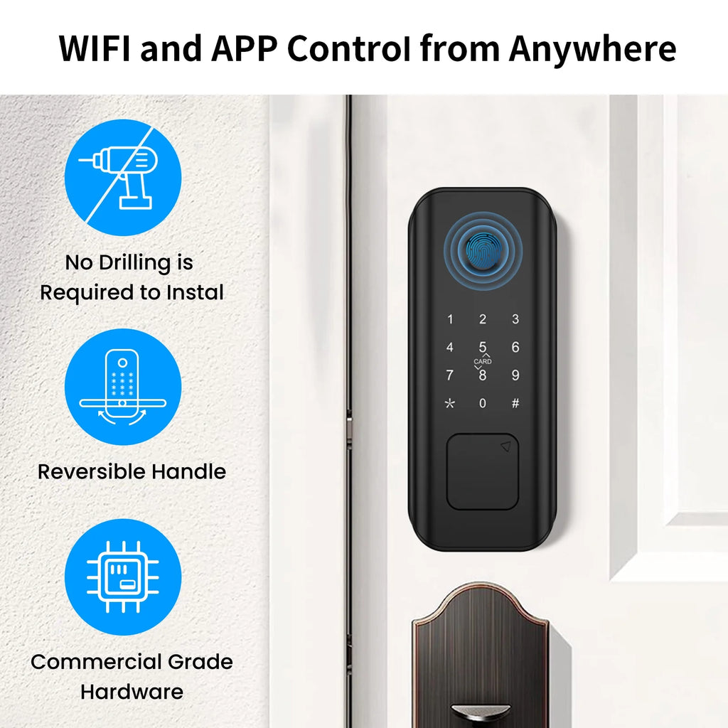 Smart Lock Fingerprint Keyless Entry Wi-Fi Deadbolt Touchscreen Keypad IP65 Waterproof Matte Black A555847