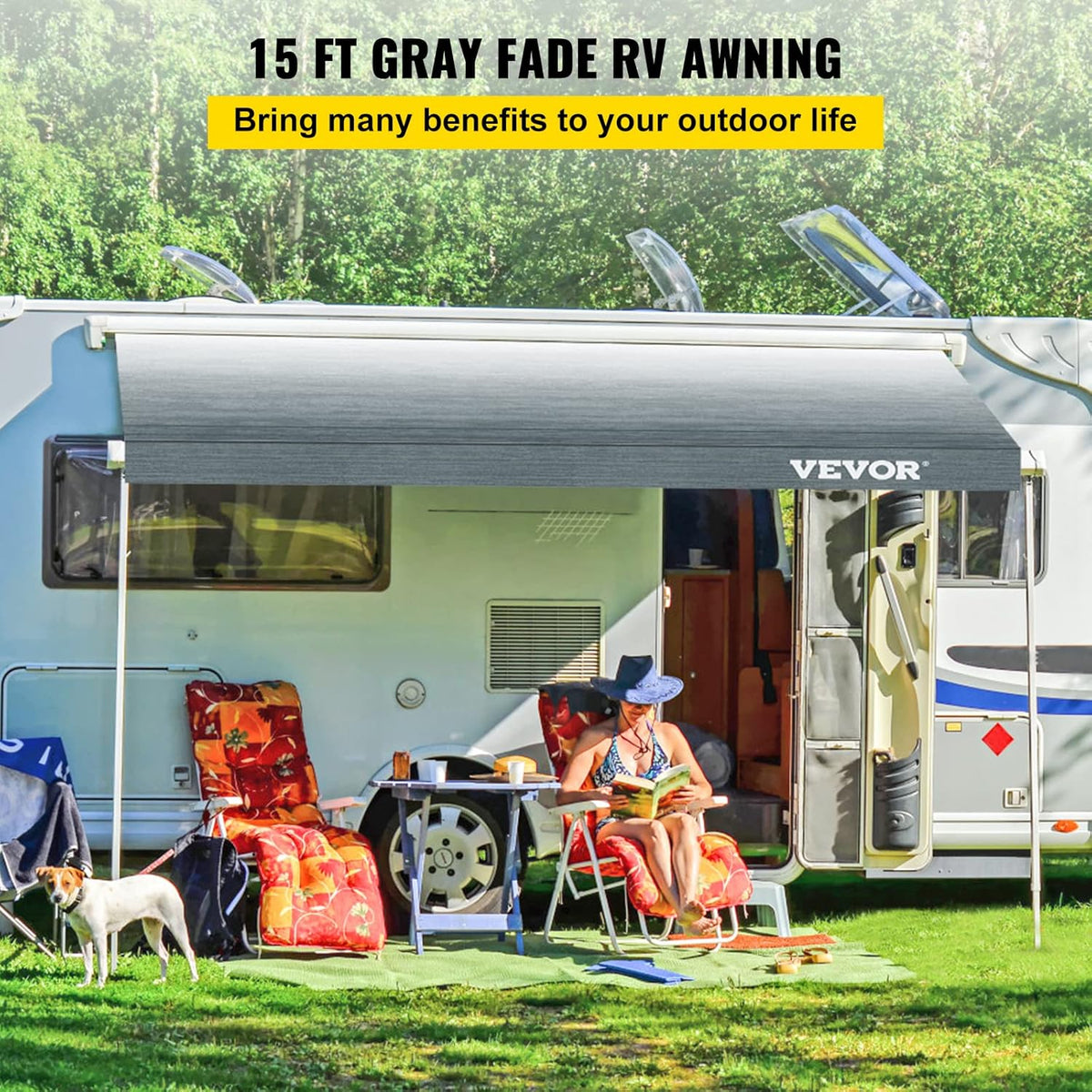 15 FT Gray Fade Vinyl RV Awning Replacement Fabric I701