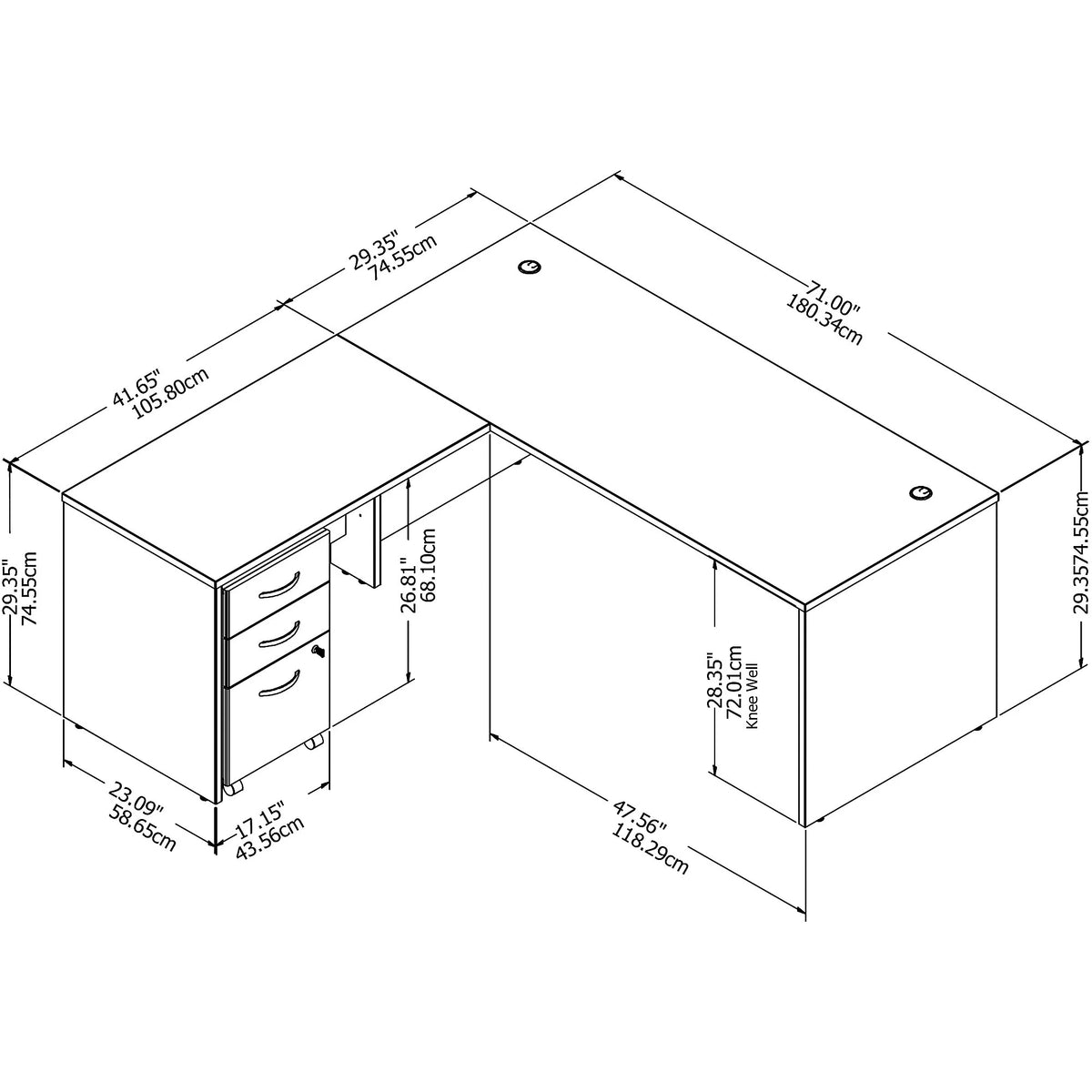 72W L Shaped Desk with Drawers Q255578