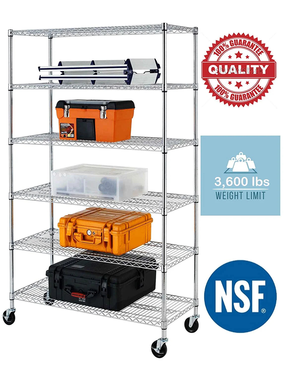 Black 6-Tier Adjustable Wire Shelving Unit P605603
