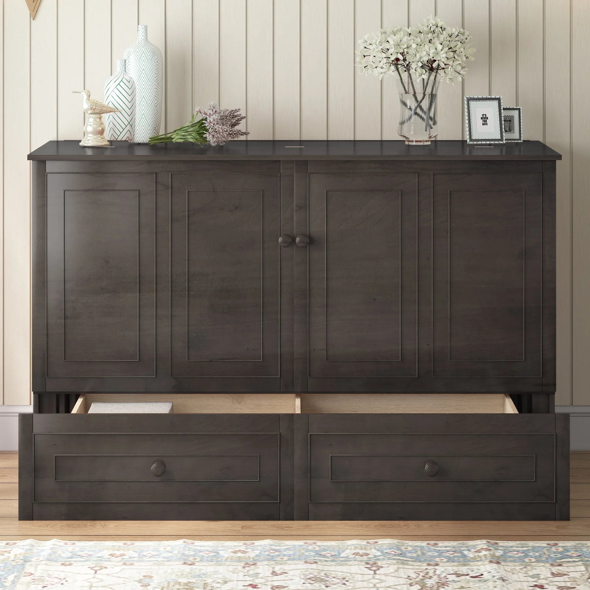 Queen Size Murphy Bed Cabinet with Storage Drawer B500361