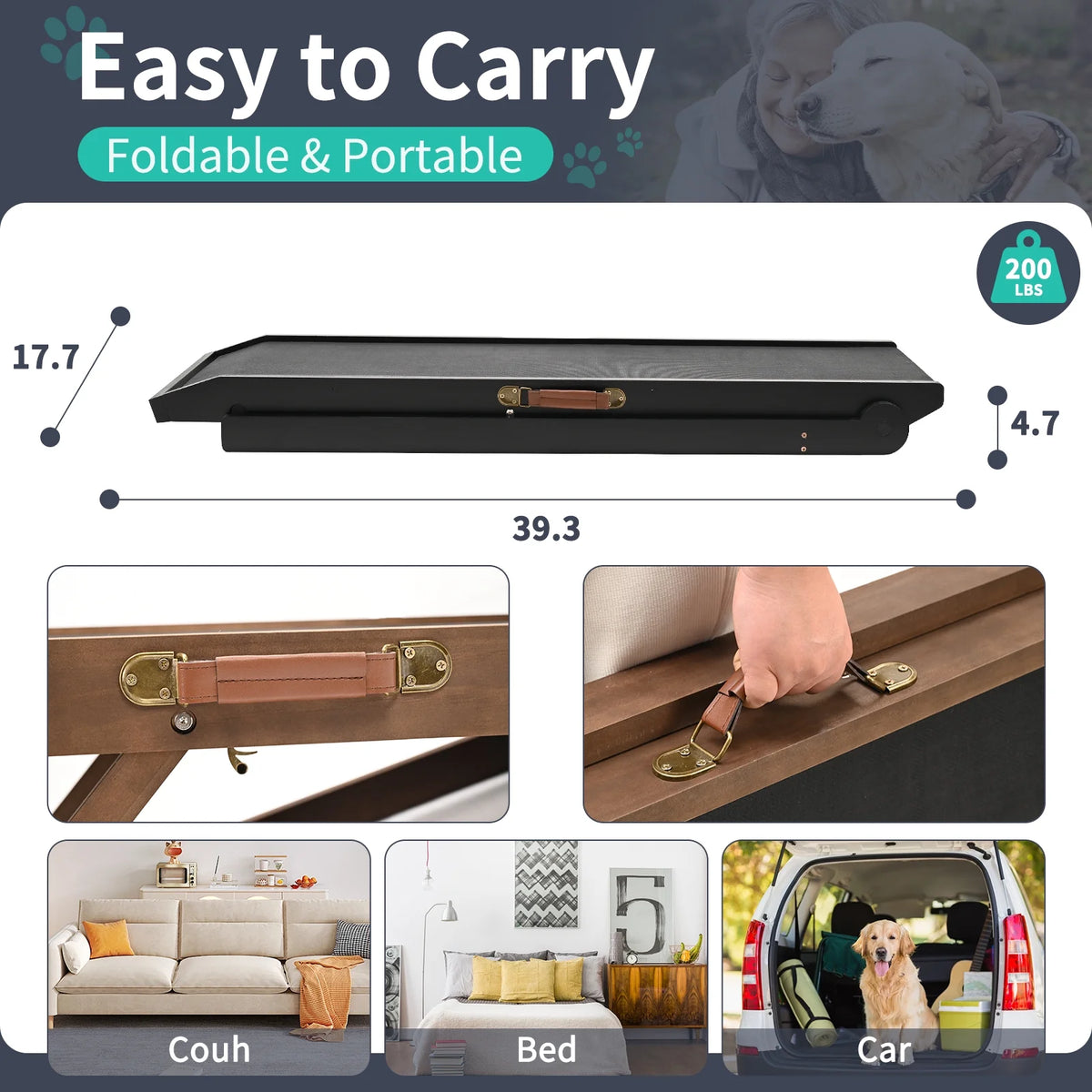 Adjustable Folding Pet Ramp with Rubber Mat Q913432