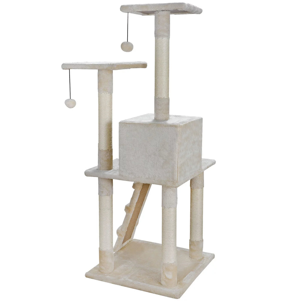 52" Beige Cat Tree Tower with Sisal-Covered Scratching X289734