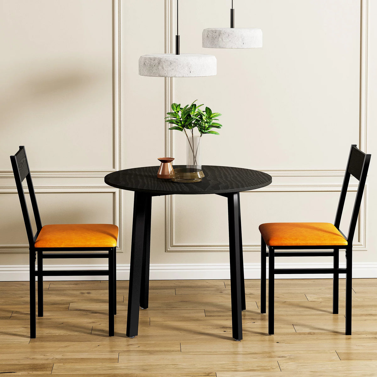 Round Dining Table Set with 2 Cushioned Chairs V378