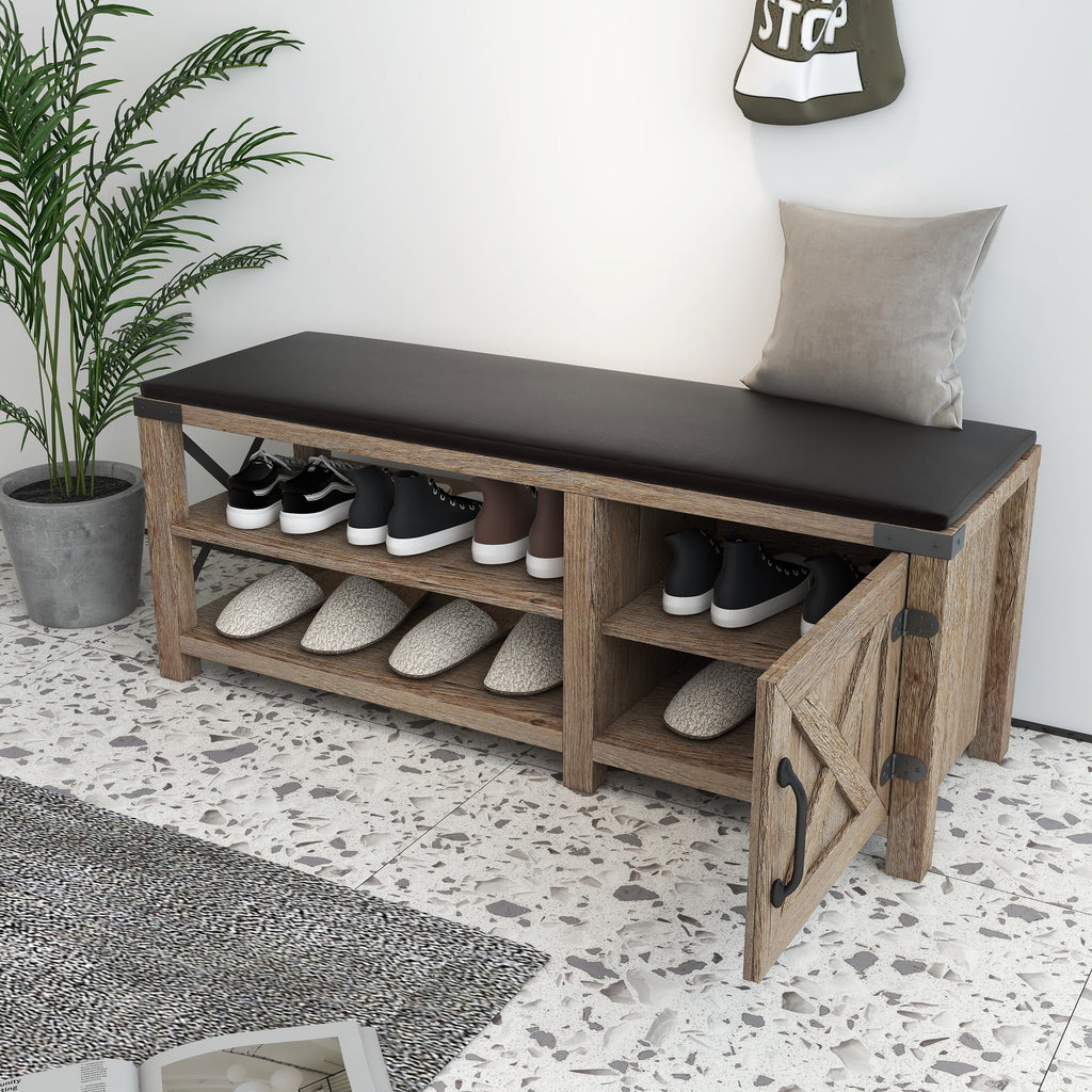 Light Brown 2-Tier Shoe Storage Bench with Cushion Seat C774864