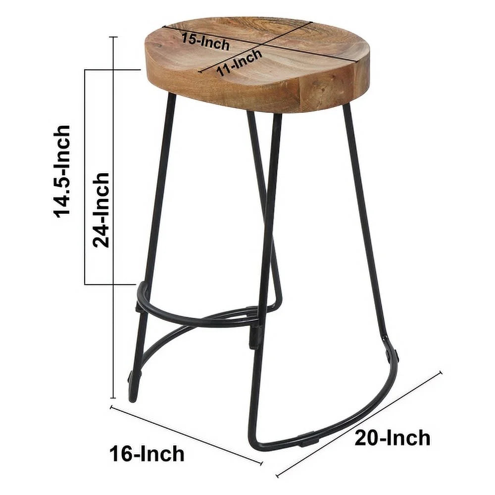 24 Inch Natural Brown Mango Wood Backless Barstool L870