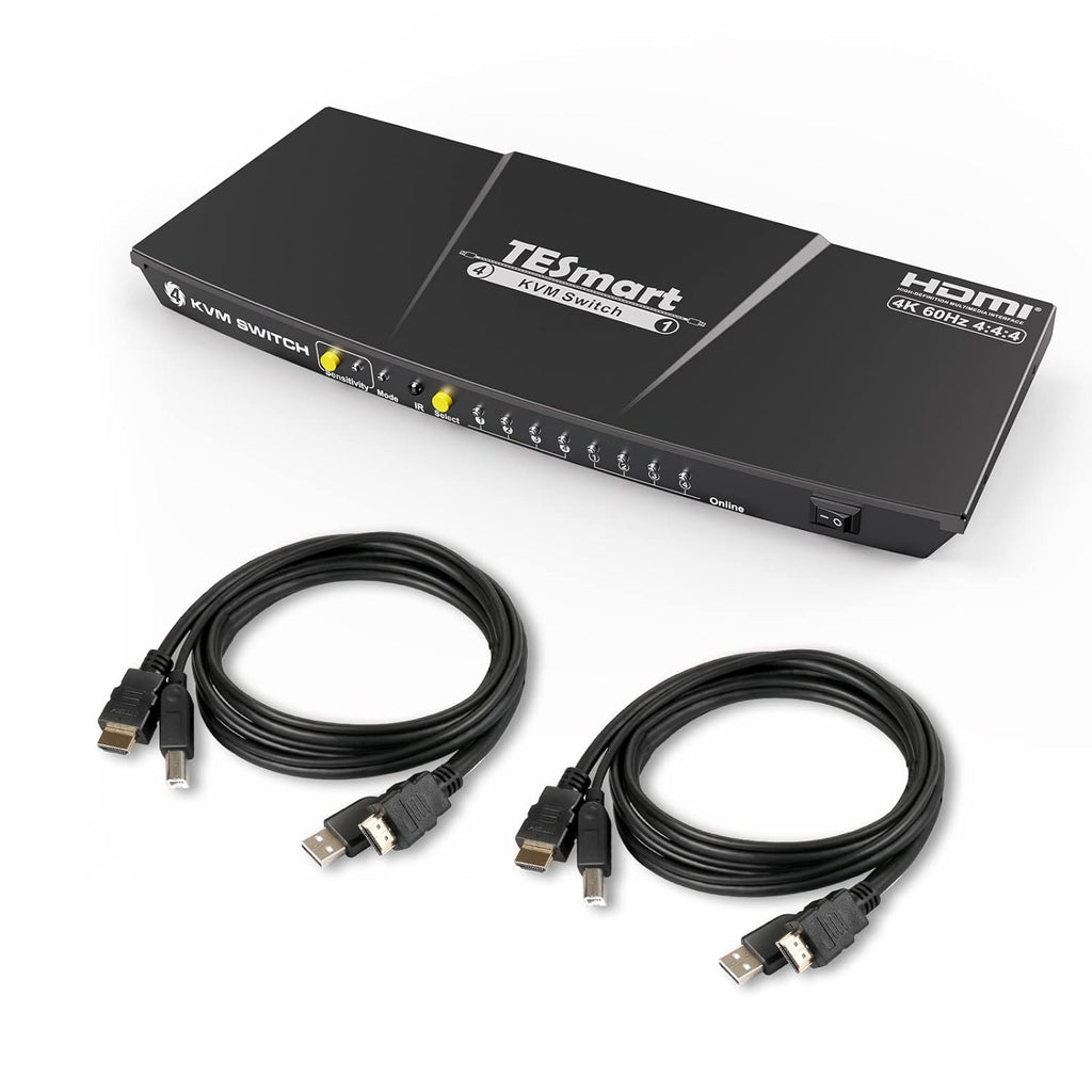 HDMI KVM Switch 4 Port 4K@60Hz 4x1 with 2 Pcs 5ft KVM Cables Gray E26486