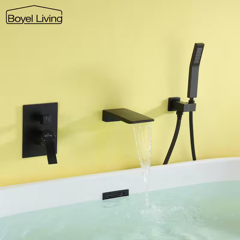 Wall Mount Roman Tub Faucet with Hand Shower Matte Black E97677