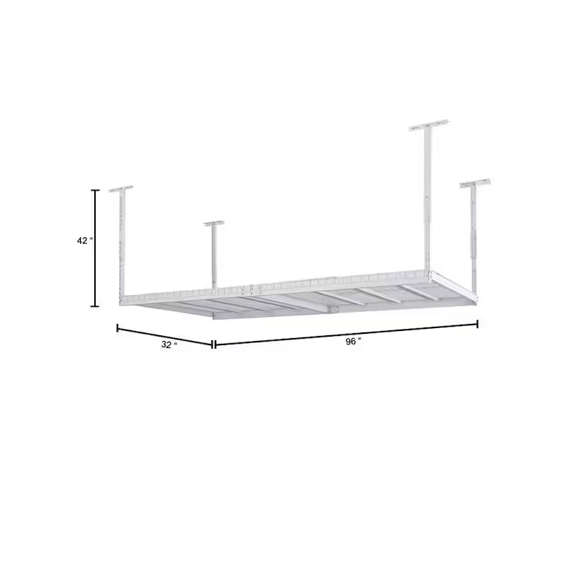 Adjustable Height White Overhead Ceiling Storage Rack Q389
