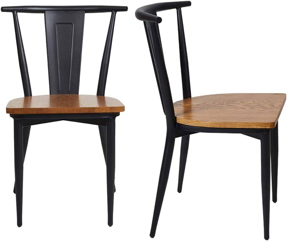 Set of 2 Metal Stackable Dining Chairs with Wood Seat N182