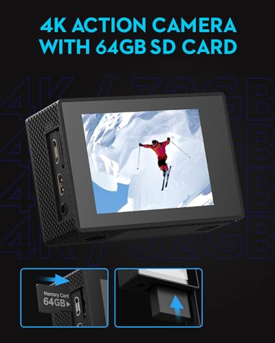 4K Waterproof Action Camera with 64G SD Card J128972