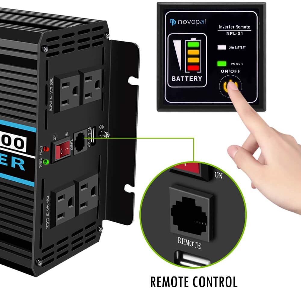 1500 watt Pure Sine Wave Power Inverter 12V to 110V/120V 4 AC Outlets X802