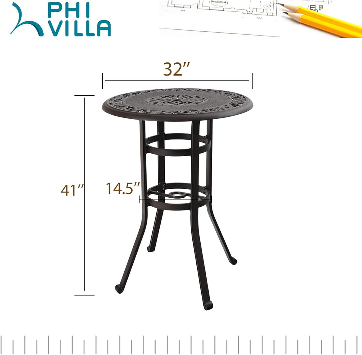 32 in Cast Aluminum Round Bistro Table A4574