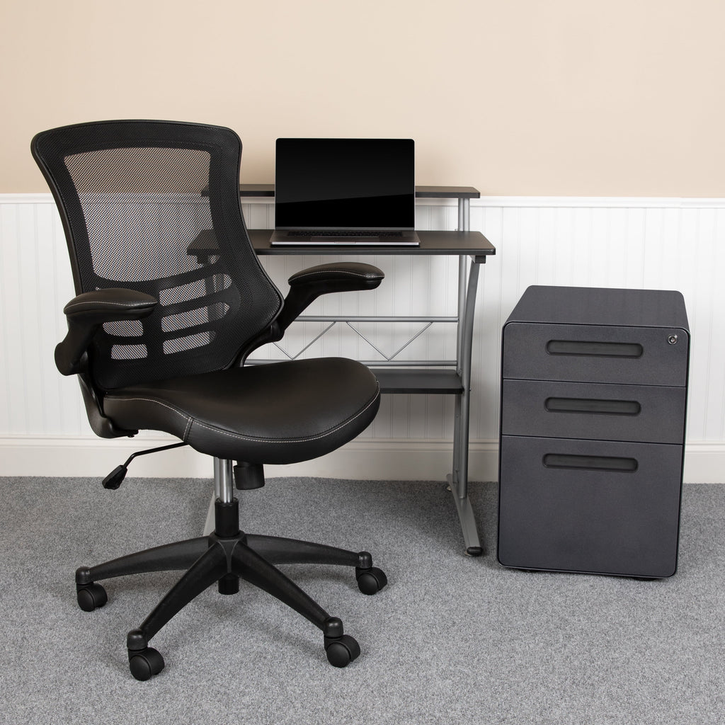 Black Computer Desk, Ergonomic Mesh Office Chair and Locking Mobile Filing Cabinet G33142