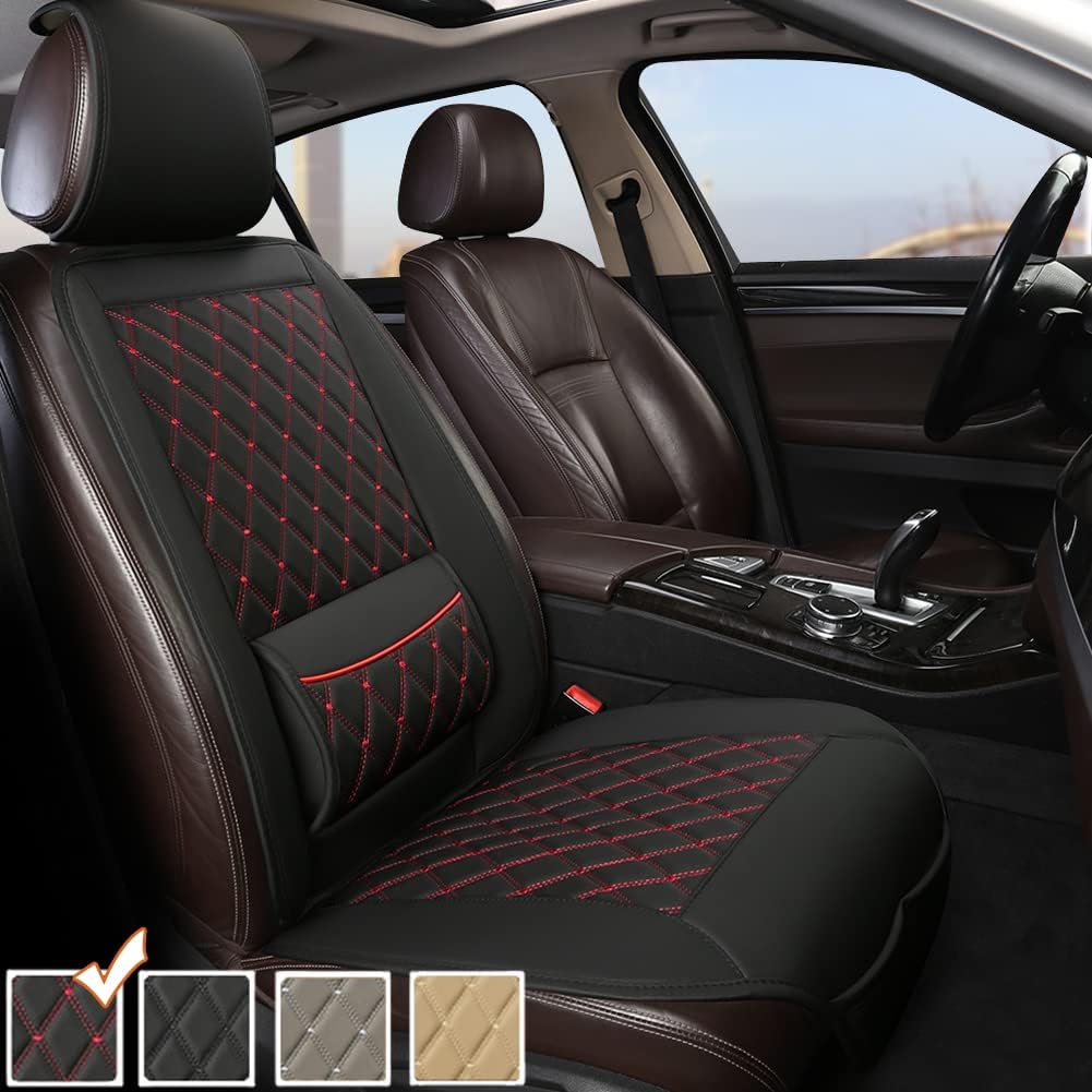 Beige PU Leather Car Seat Covers with Lumbar Support G94434