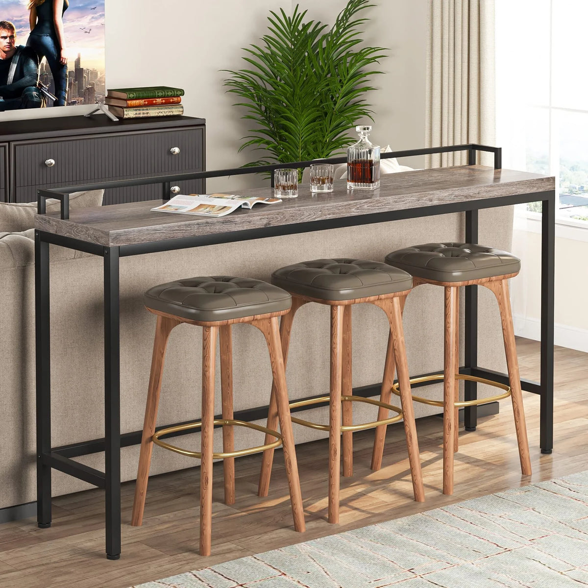 70.9 inch Long Narrow Brown Rustic Console Table V472