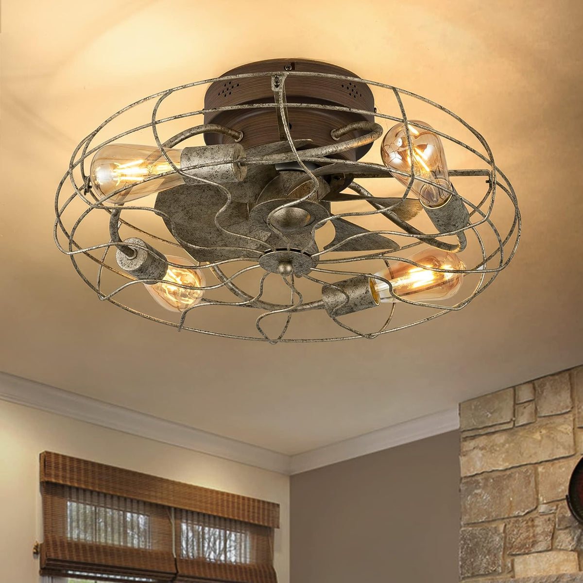 20'' Low Profile Caged Ceiling Fan with Lights Remote Control N4774