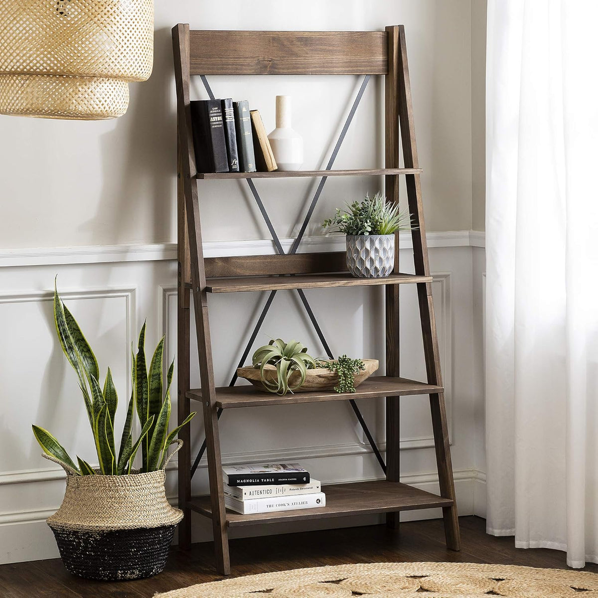 Brown 4 Shelves Wood Bookcase Q25412