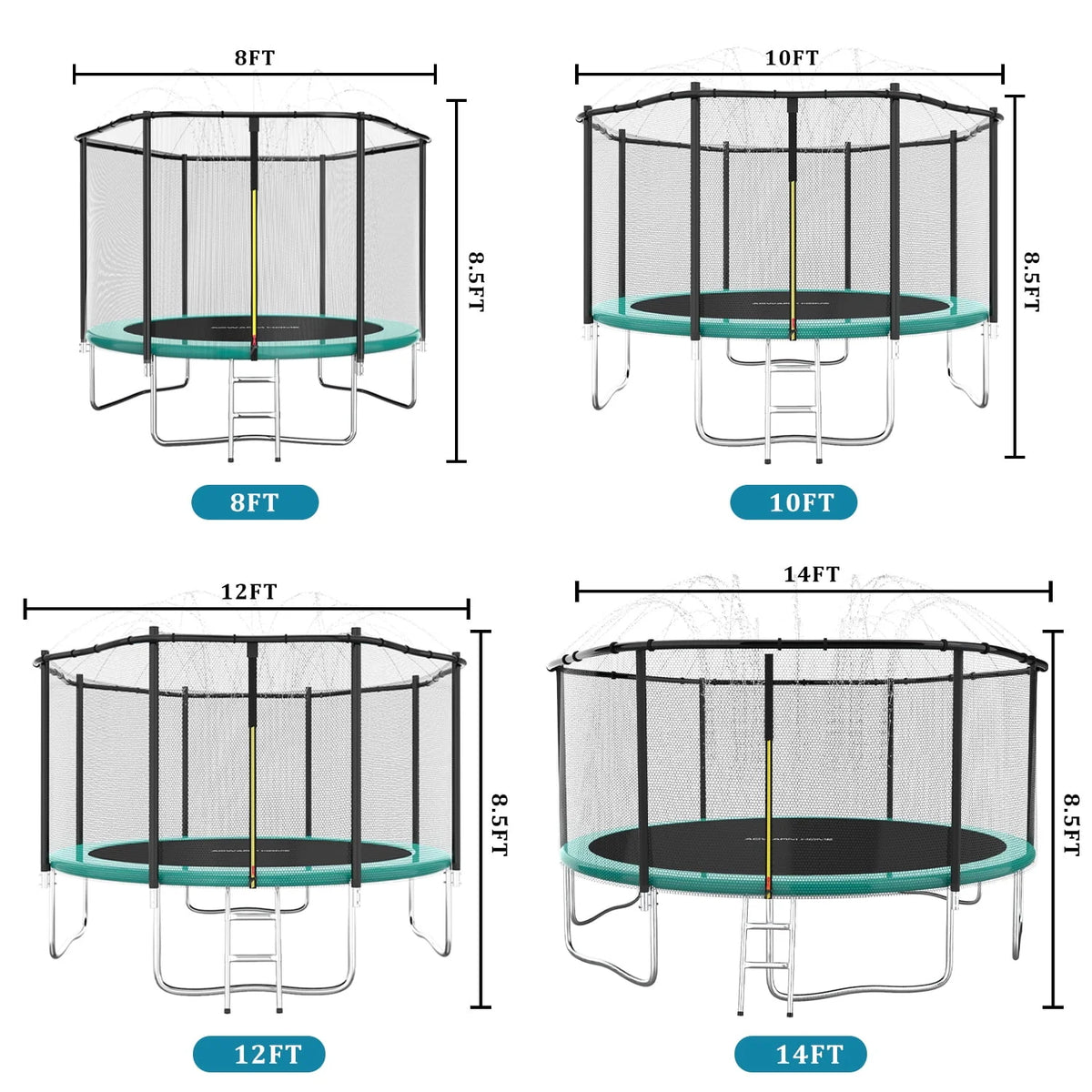 8 FT Trampoline with Sprinkler and Safety Enclosure Net H1029
