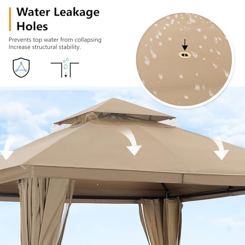 Dark Grey 9x9 Double Roof Patio Gazebo with Mosquito Netting and Curtain T171091