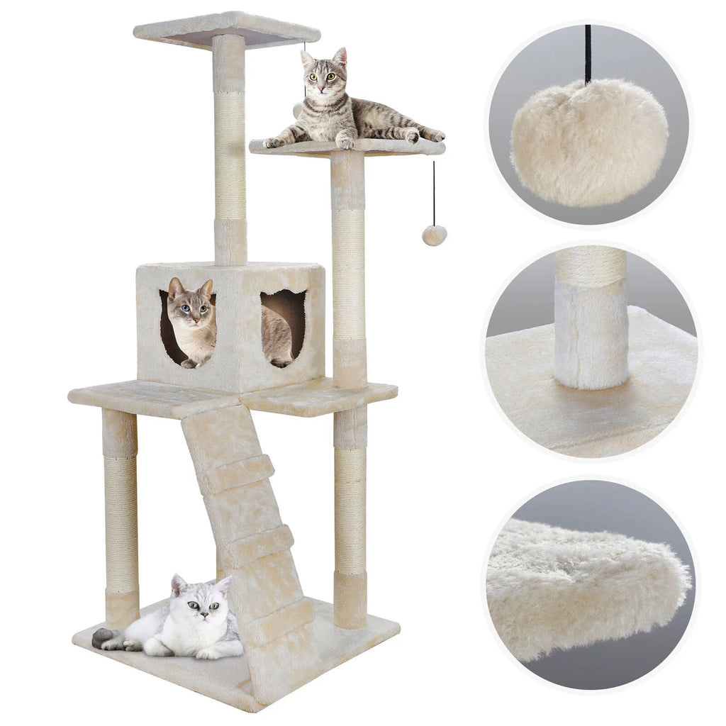 52" Beige Cat Tree Tower with Sisal-Covered Scratching X289734
