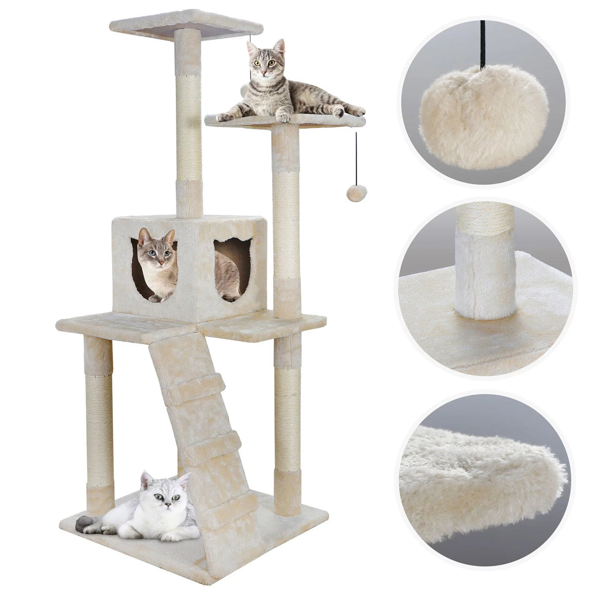52" Beige Cat Tree Tower with Sisal-Covered Scratching X289734