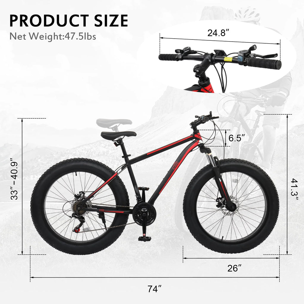 26 Fat Tire Mountain Bike 21 Speed High Carbon Steel Frame X989