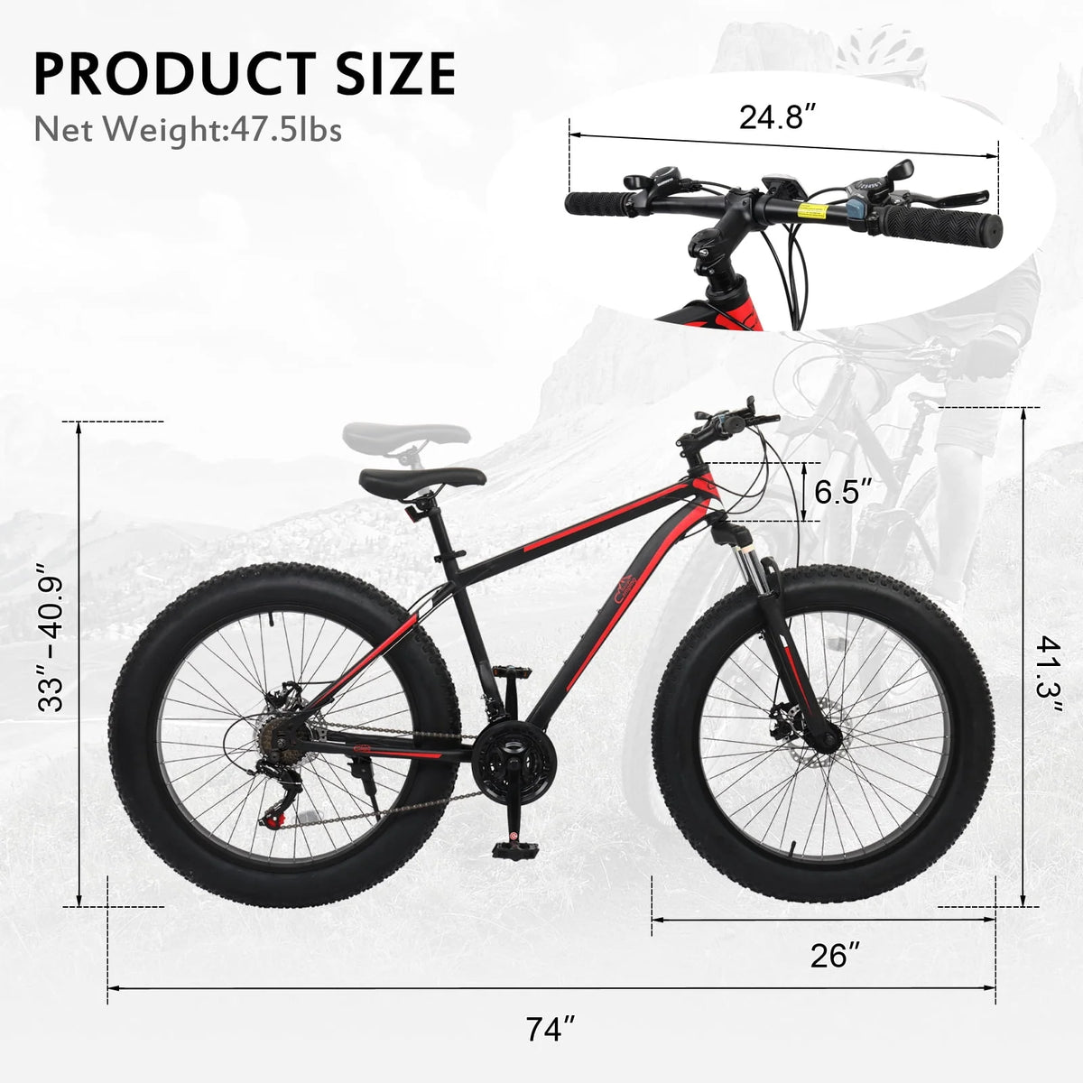 26 Fat Tire Mountain Bike 21 Speed High Carbon Steel Frame X989