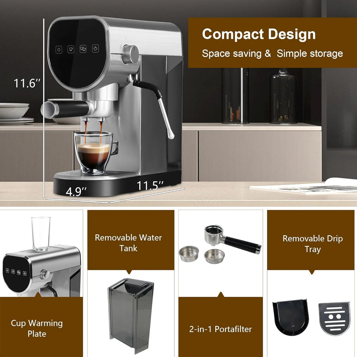 20 Bar Espresso Machine with Milk Frother Wand X37010