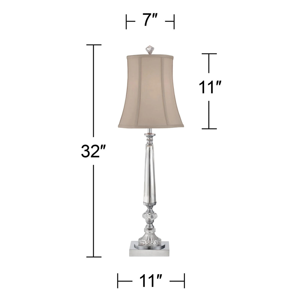 Traditional Buffet Table Lamp 32" Tall Clear Crystal Taupe Bell Shade C75242