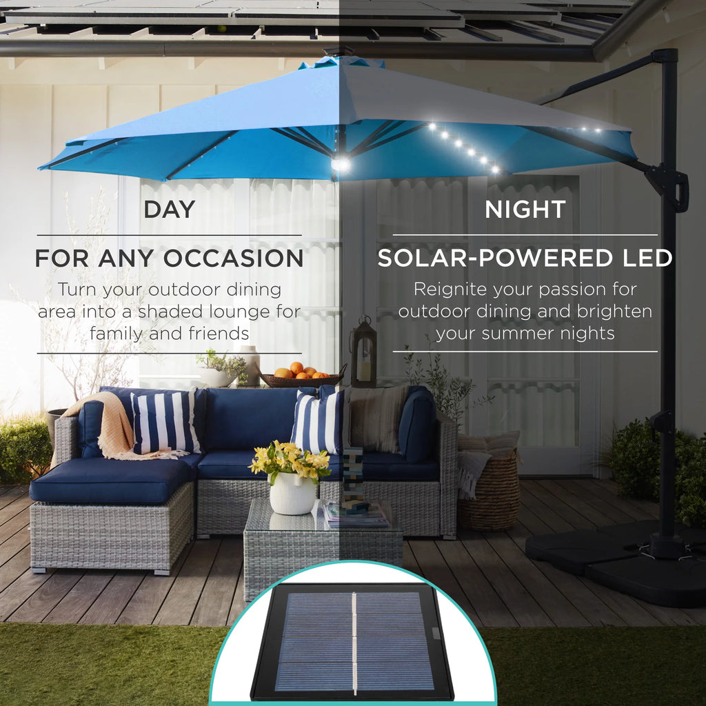10ft Solar LED Cantilever Patio Umbrella J126