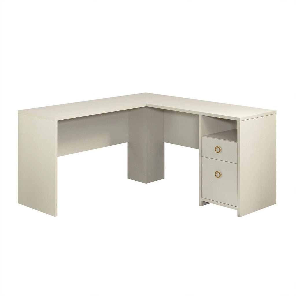 L-Desk in Dove Linen/Off White Finish W510