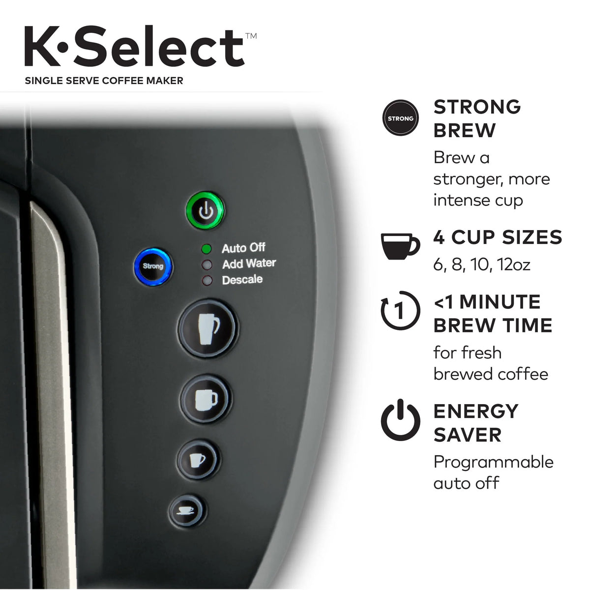 Single-Serve K-Cup Pod Coffee Maker with 12oz Brew Size, Matte Black U5746