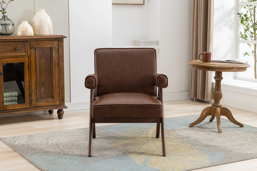 Leisure Chair with Solid Wood Armrest and Feet W69899