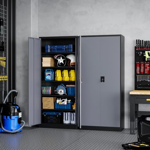 Black Gray Metal Storage Cabinet with Lock S929361