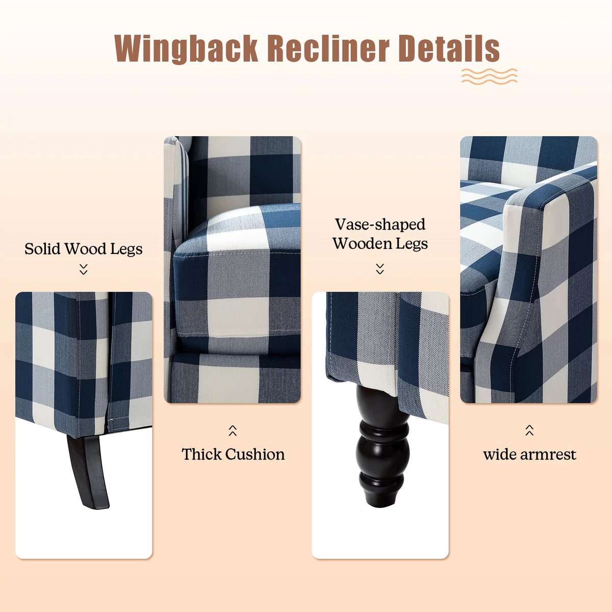 Set of 2 Plaid Fabric Recliners H3677