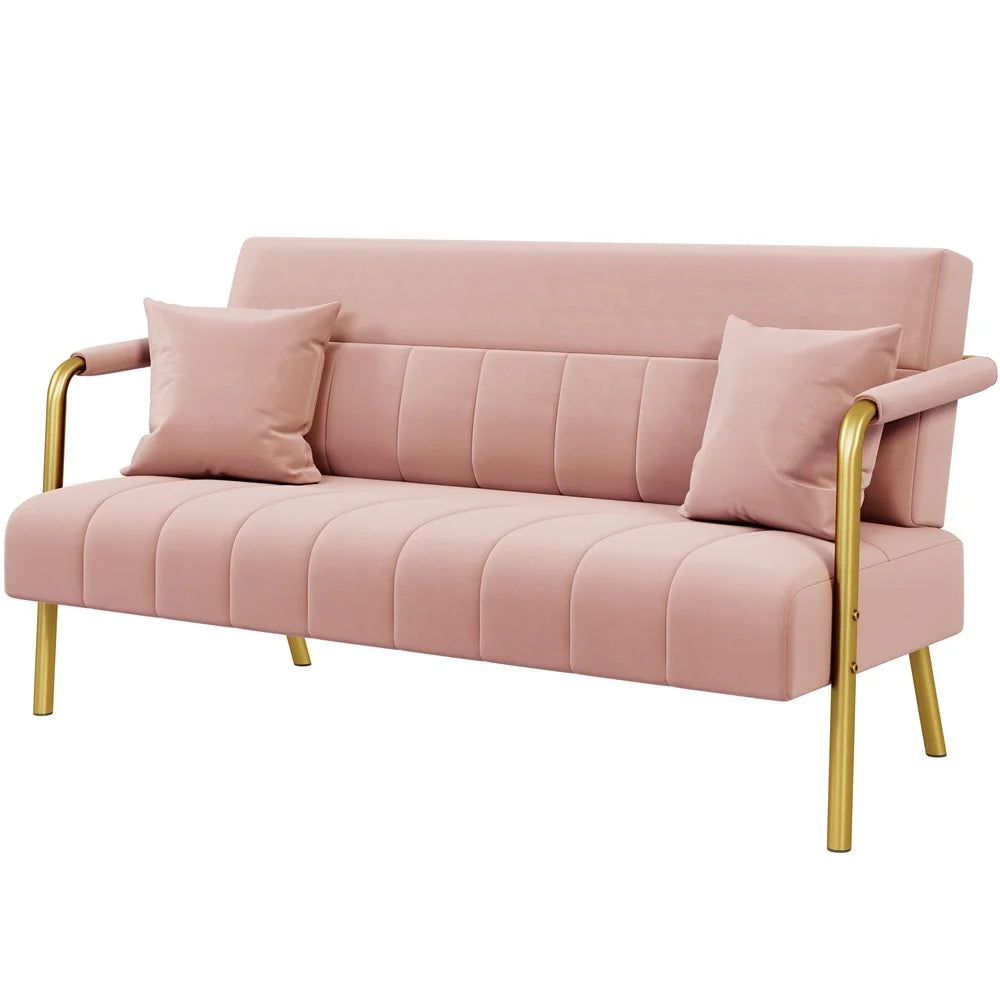Light Gray Upholstered Sofa Couch with 2 Pillows A455