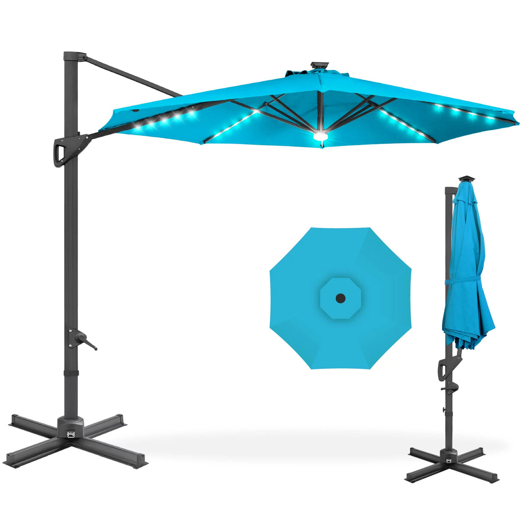 10ft Solar LED Cantilever Patio Umbrella J126