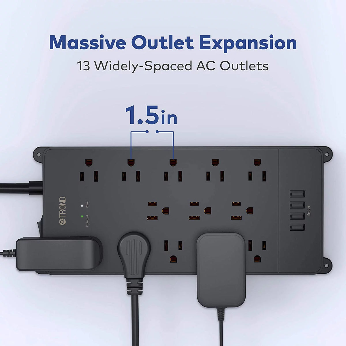 Black Surge Protector Power Strip with 4 USB and 13 AC Outlets H221
