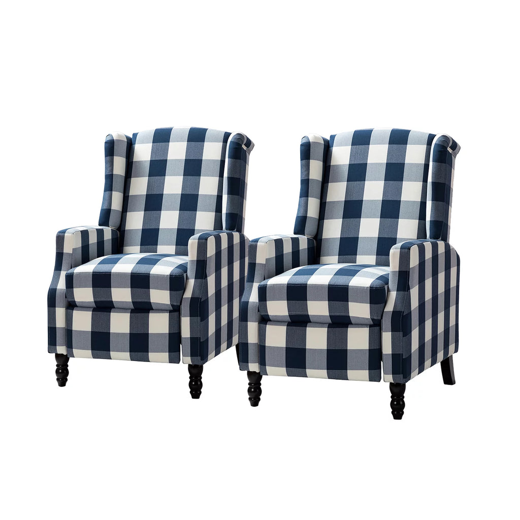Set of 2 Plaid Fabric Recliners H3677