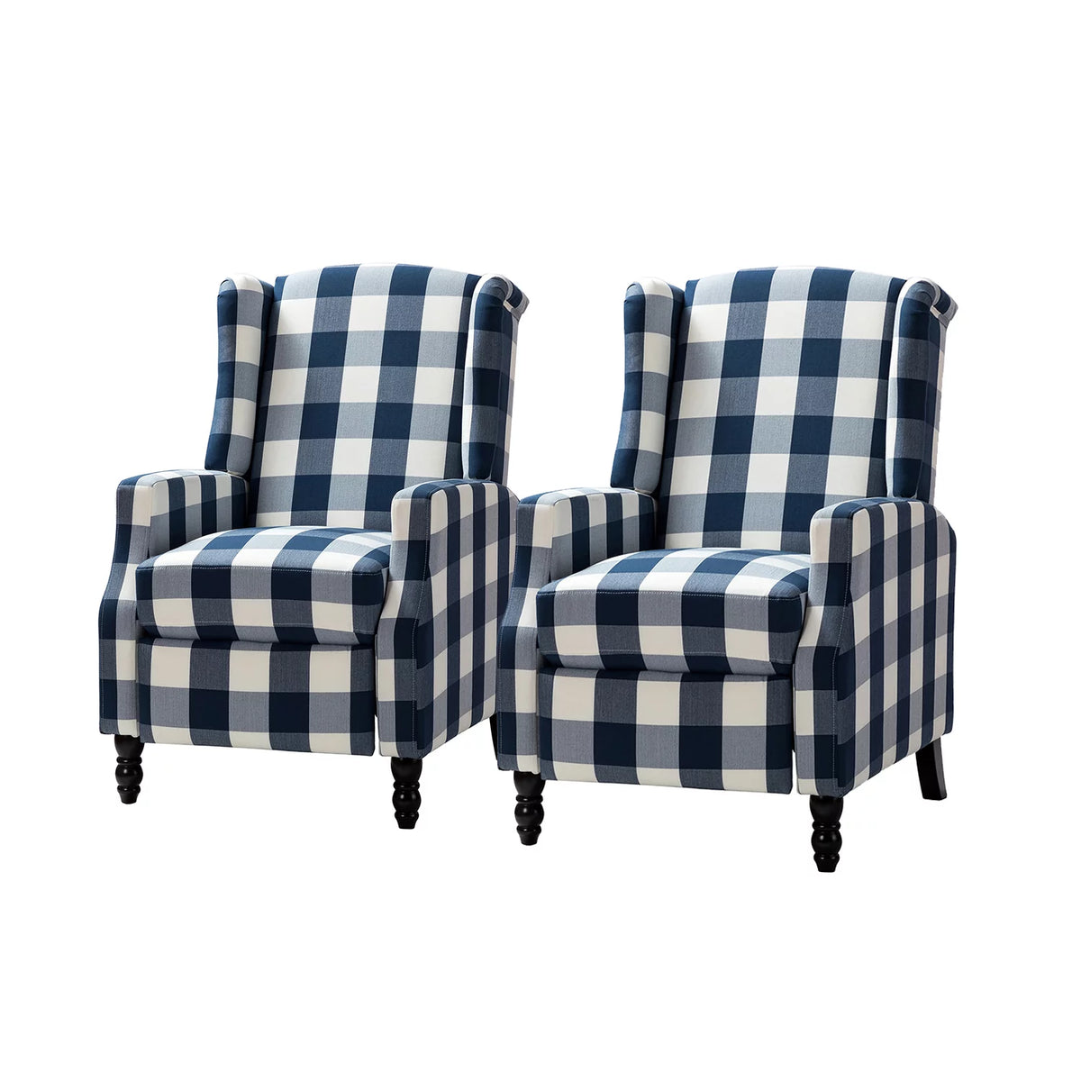 Set of 2 Plaid Fabric Recliners H3677
