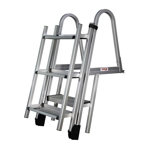 Heavy-Duty Aluminum Pontoon & Dock Ladder with 3-Step Fold-Up J261404