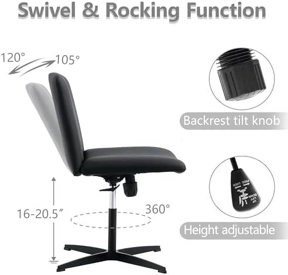 Armless Office Desk Chair No Wheels PU Adjustable Swivel F594
