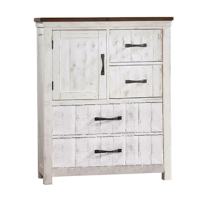 White Brown 4 Drawer Plank Design Chest N35926